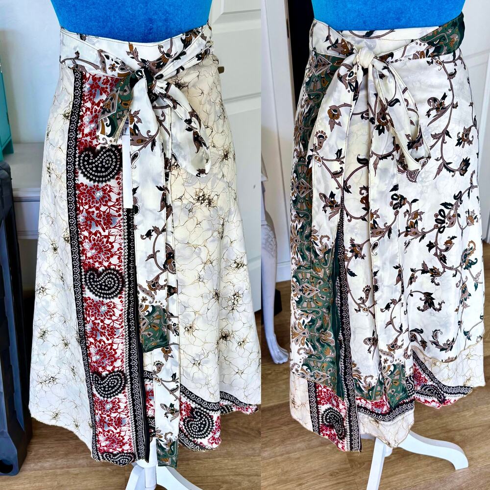 NWT Darn Good Yarn Silk Reversible Upcycled Wrap Midi Skirt